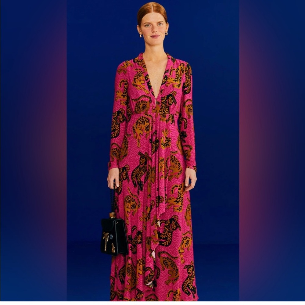 Farm Rio Pink Wild Leopards Midi Dress